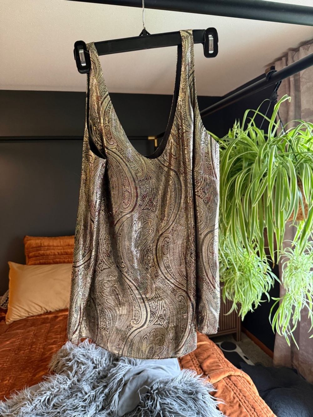 J. Crew Metallic Paisley Scoop Neck Tank - Gold